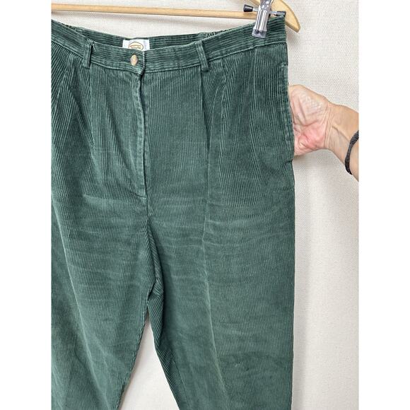 Talbots Women’s Corduroy Pants Sz 16 Green Pleated Front Tapered Legs - Picture 4 of 11